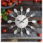 Cutlery Metal Kitchen Wall Clock Spoon Fork Creative Quartz Wall Mounted Clocks Modern Design Decorative Horloge, Silver, Silver