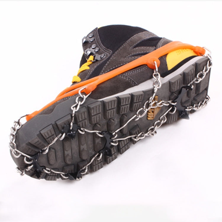 One Pair 8 Teeth Anti-Slip Ice Gripper Hiking Climbing Chain Shoes Covers, 8 Teeth Black, 8 Teeth Orange