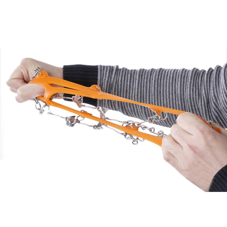 One Pair 8 Teeth Anti-Slip Ice Gripper Hiking Climbing Chain Shoes Covers, 8 Teeth Black, 8 Teeth Orange