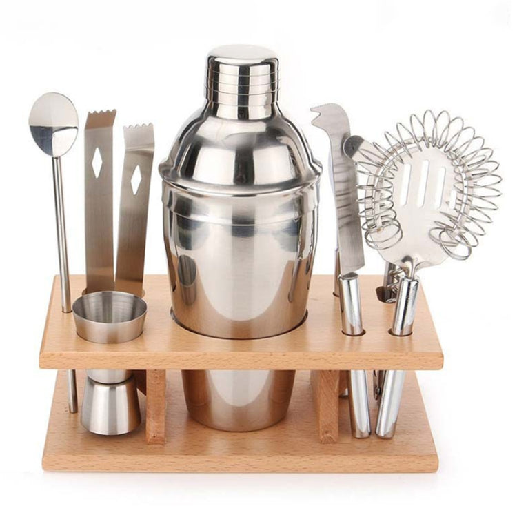 9 in 1 Stainless Steel Cocktail Shaker Tools Set with Wooden Mount, Capacity: 750ml, 750ml