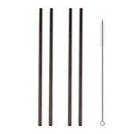 5pcs Reusable Stainless Steel Straight Drinking Straw + Cleaner Brush Set Kit,  215*6mm, 215*6mm (Straight)