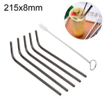 5pcs Reusable Stainless Steel Bent Drinking Straw + Cleaner Brush Set Kit,  215*8mm, 215*8mm (Bent)