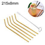 5pcs Reusable Stainless Steel Bent Drinking Straw + Cleaner Brush Set Kit,  215*8mm, 215*8mm (Bent)