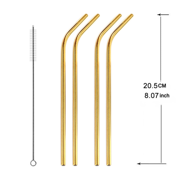 5pcs Reusable Stainless Steel Bent Drinking Straw + Cleaner Brush Set Kit,  215*8mm, 215*8mm (Bent)