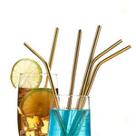 5pcs Reusable Stainless Steel Bent Drinking Straw + Cleaner Brush Set Kit,  215*8mm, 215*8mm (Bent)