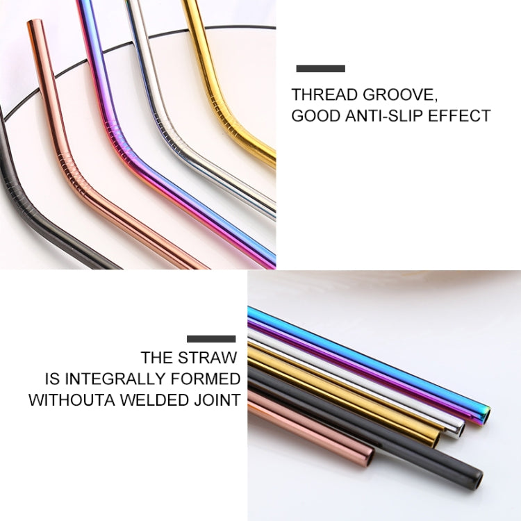 5pcs Reusable Stainless Steel Bent Drinking Straw + Cleaner Brush Set Kit,  215*8mm, 215*8mm (Bent)