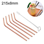 5pcs Reusable Stainless Steel Bent Drinking Straw + Cleaner Brush Set Kit,  215*8mm, 215*8mm (Bent)