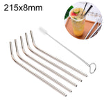 5pcs Reusable Stainless Steel Bent Drinking Straw + Cleaner Brush Set Kit,  215*8mm, 215*8mm (Bent)