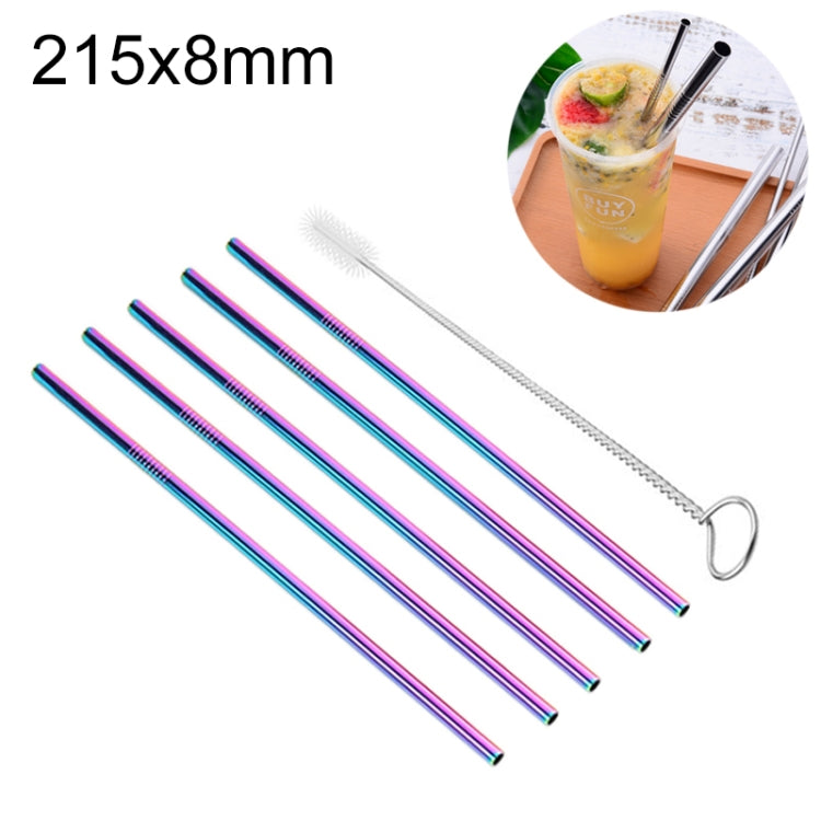 5pcs Reusable Stainless Steel Straight Drinking Straw + Cleaner Brush Set Kit,  215*8mm, 215*8mm (Straight)