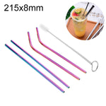 4pcs Reusable Stainless Steel Drinking Straw + Cleaner Brush Set Kit,  215*8mm, 215*8mm (Combination)