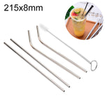 4pcs Reusable Stainless Steel Drinking Straw + Cleaner Brush Set Kit,  215*8mm, 215*8mm (Combination)