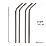 5pcs Reusable Stainless Steel Bent Drinking Straw + Cleaner Brush Set Kit,  266*6mm, 266*6mm (Bent)