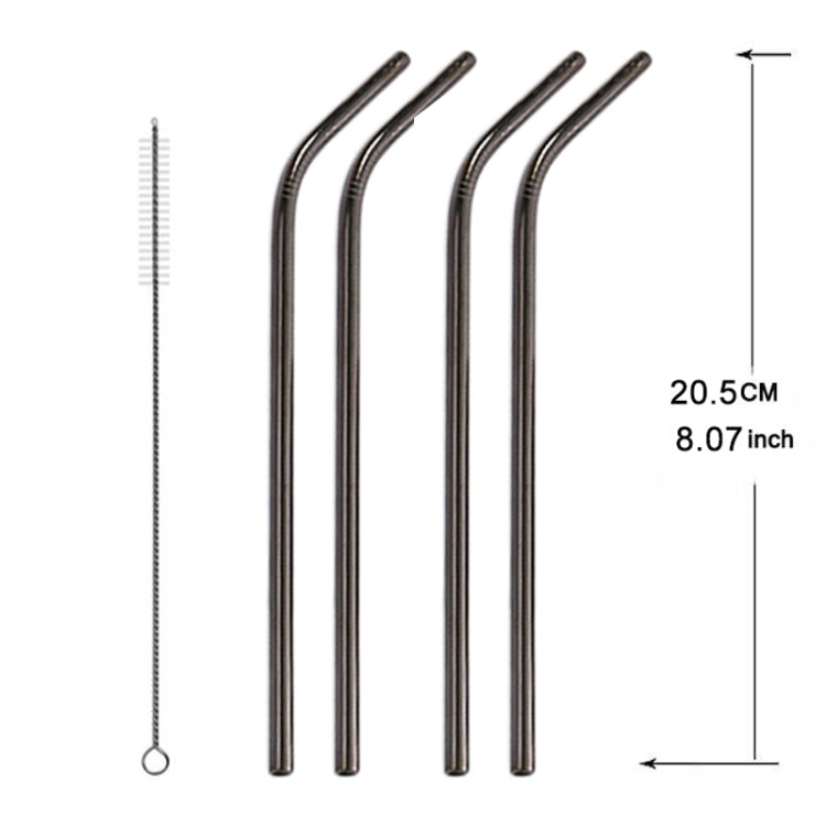 5pcs Reusable Stainless Steel Bent Drinking Straw + Cleaner Brush Set Kit,  266*6mm, 266*6mm (Bent)