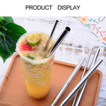 5pcs Reusable Stainless Steel Bent Drinking Straw + Cleaner Brush Set Kit,  266*6mm, 266*6mm (Bent)