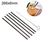 5pcs Reusable Stainless Steel Straight Drinking Straw + Cleaner Brush Set Kit,  266*6mm, 266*6mm (Straight)