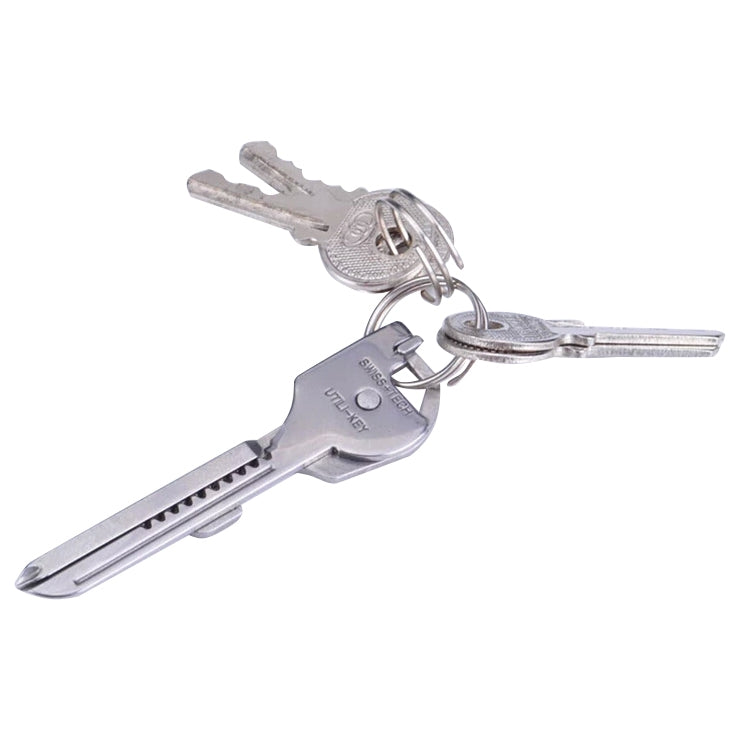 SWISS+TECH Stainless Steel 6 in 1 Multi-function Outdoor Key Chain, Foldable Mini Tools Key Ring