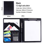 Office Supplies Business Style Leather Document Folder with 30-pages A4 Note Pad & Calculator