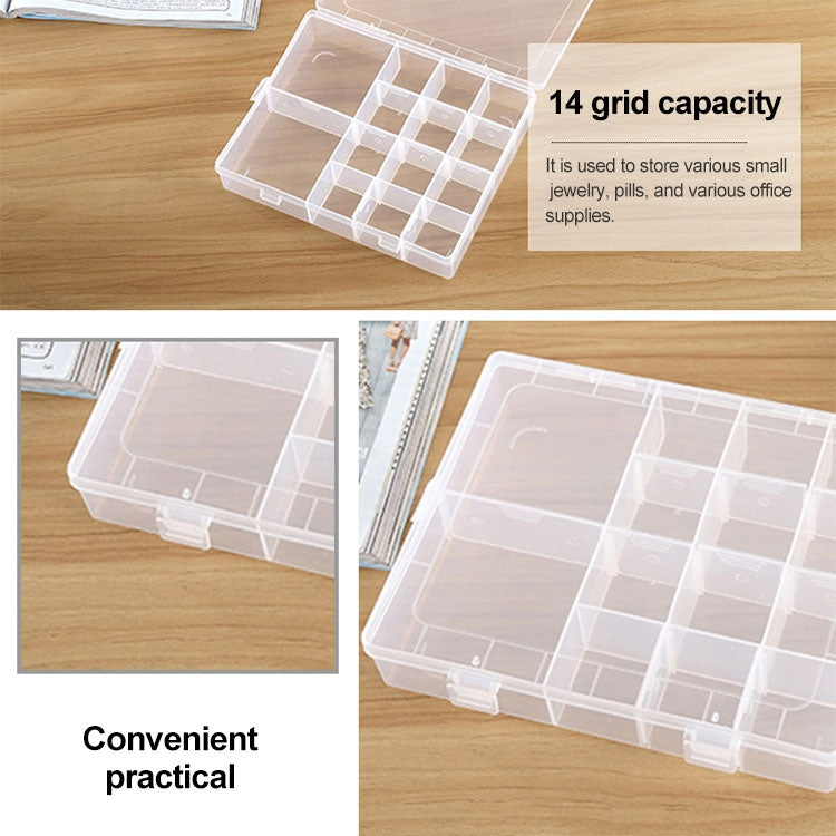 Plastic Organizer Container Storage Box 14 Slots Adjustable Divider Removable Grid Compartment for Jewelry Earring Fishing Hook Small Accessories, 14 Slots
