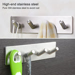 Stainless Steel Four Oblique Row Hook Bathroom Non-perforated Storage Clothes Rack, Four Oblique Row Hook