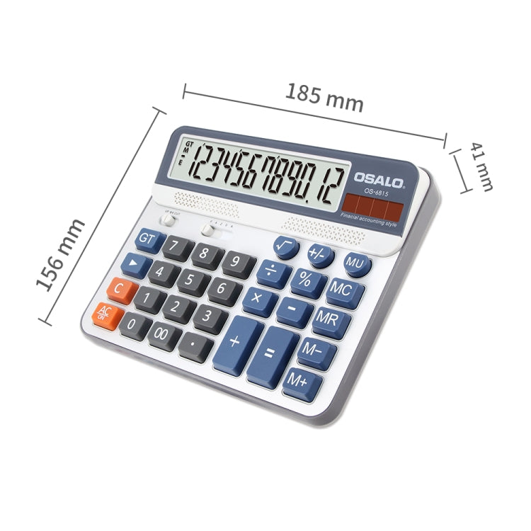 OSALO OS-6815 12 Digits Desktop Calculator Solar Energy Dual Power Calculator, OS-6815