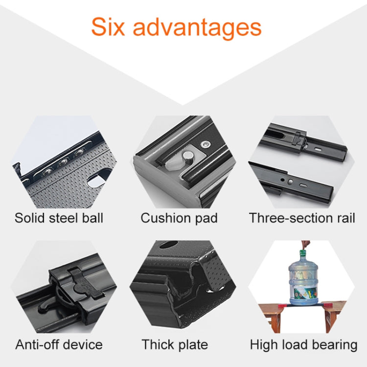 14 inches 3-section Mute Stainless Steel Sliding Drawer Slides Ball Slide Rail Length: 35cm, 14 inches