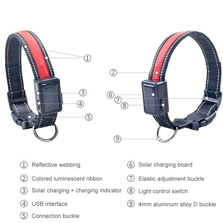Medium and Large Dog Pet Solar + USB Charging LED Light Collar, Neck Circumference Size: S, 35-40cm, Size: S