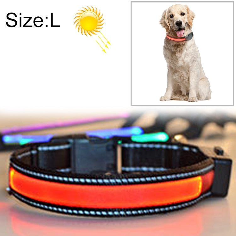 Medium and Large Dog Pet Solar + USB Charging LED Light Collar, Neck Circumference Size: L, 50-60cm, Size: L