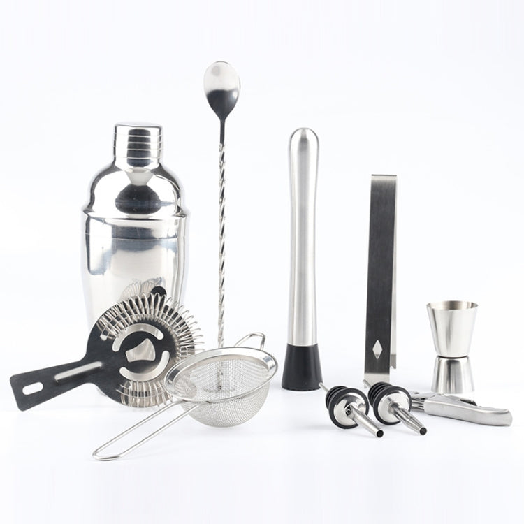 11 in 1 Stainless Steel Cocktail Shaker Tools Set with Wooden Mount, Capacity: 350ml, 350ml