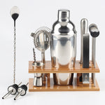 14 in 1 Stainless Steel Cocktail Shaker Tools Set with Bamboo Mount, Capacity: 750ml, 750ml, Bamboo