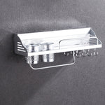 50cm 2 Cups 8 Hooks Multi-function Kitchen Punching Wall-mounted Plastic Edge Condiment Storage Rack, 50cm Punching Plastic Edge