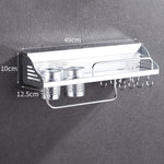 50cm 2 Cups 8 Hooks Multi-function Kitchen Punching Wall-mounted Plastic Edge Condiment Storage Rack, 50cm Punching Plastic Edge