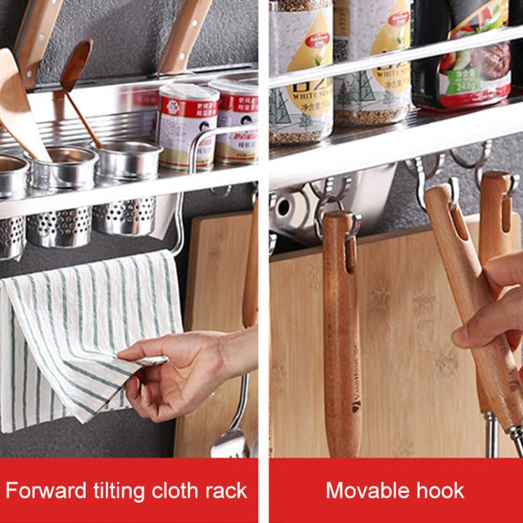 50cm 2 Cups 8 Hooks Multi-function Kitchen Punching Wall-mounted Plastic Edge Condiment Storage Rack, 50cm Punching Plastic Edge