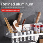 50cm 2 Cups 8 Hooks Multi-function Kitchen Punching Wall-mounted Plastic Edge Condiment Storage Rack, 50cm Punching Plastic Edge