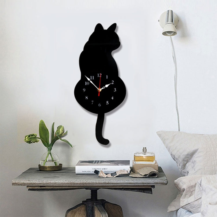 42x18cm Home Office Bedroom Decoration Battery Operated Cat Shaped Wall Clock with Swinging Tails