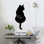 42x18cm Home Office Bedroom Decoration Battery Operated Cat Shaped Wall Clock with Swinging Tails