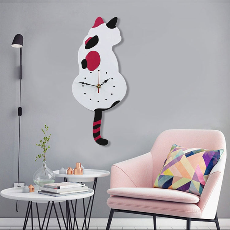 42x18cm Home Office Bedroom Decoration Battery Operated Cat Shaped Wall Clock with Swinging Tails
