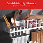 50cm 2 Cups 8 Hooks Multi-function Kitchen Punching-free Wall-mounted Plastic Edge Condiment Holder Storage Rack, 50cm Punching-free Plastic Edge