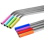 8pcs Reusable Silicone Tips Stainless Steel Drinking Straws + 2pcs Cleaner Brushes Set Kit with Cashmere Bag,  215*6mm, 215*6mm