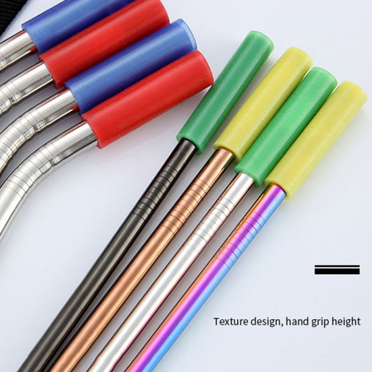 8pcs Reusable Silicone Tips Stainless Steel Drinking Straws + 2pcs Cleaner Brushes Set Kit with Cashmere Bag,  215*6mm, 215*6mm