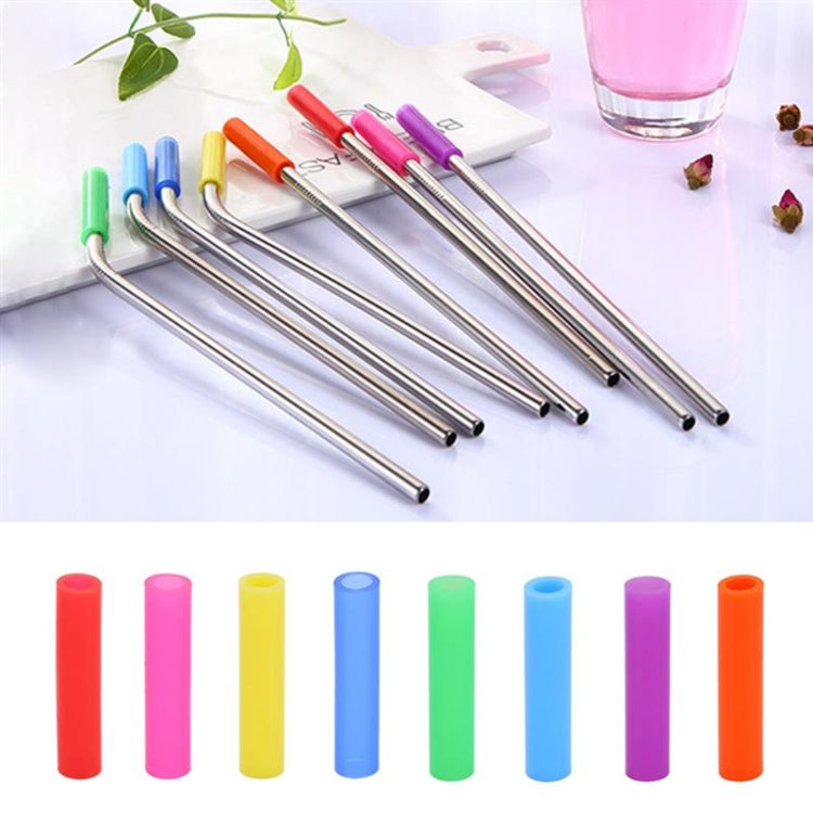 8pcs Reusable Silicone Tips Stainless Steel Drinking Straws + 2pcs Cleaner Brushes Set Kit with Cashmere Bag,  215*6mm, 215*6mm