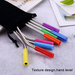 8pcs Reusable Silicone Tips Stainless Steel Drinking Straws + 2pcs Cleaner Brushes Set Kit with Cashmere Bag,  215*6mm, 215*6mm