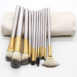12 in 1 High-grade Beige Beauty Makeup Brushes Tools Kit, Size: 22*29cm