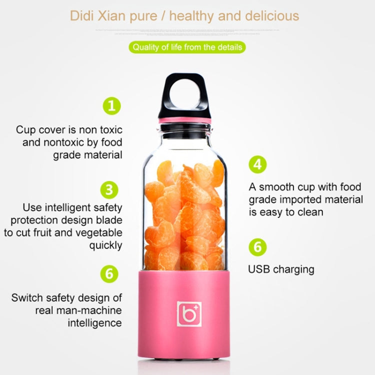 Bingo 500ml Mini Portable USB Rechargeable Electric Juicer Cup  Juicer Blender, 22000 Revolutions Per Minute, 2 Blade Head Pink, 2 Blade Head Green, 2 Blade Head Blue, 2 Blade Head Purple, 2 Blade Head Red