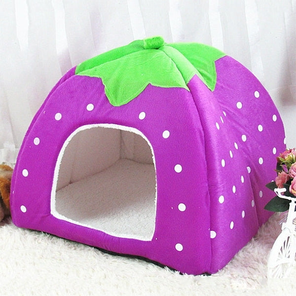 Strawberry Shaped Foldable Short Plush Pet House Nest, Size: S, Red, Size S, Pink, Size S, Blue, Size S, Purple, Size S