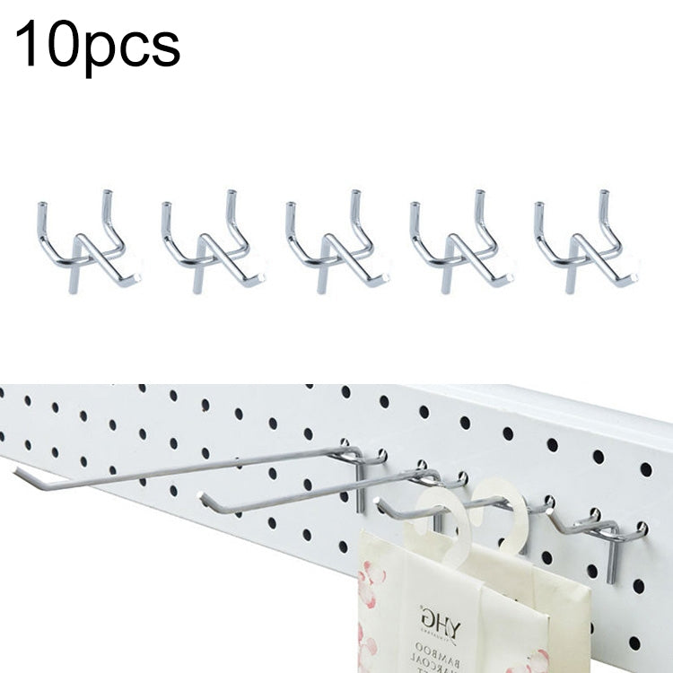10pcs Supermarket Clothing Shop Pegboard Slat Wall Hook Shelf Hole Plate, Hole Pitch: 2.5cm, Length: 5cm, Wire Diameter: 3.3mm, Length: 5cm
