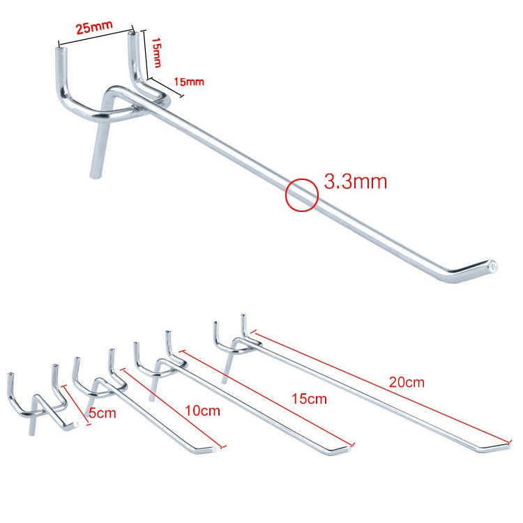 10pcs Supermarket Clothing Shop Pegboard Slat Wall Hook Shelf Hole Plate, Hole Pitch: 2.5cm, Length: 5cm, Wire Diameter: 3.3mm, Length: 5cm