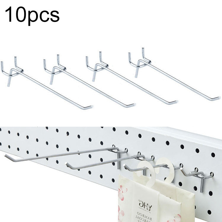10pcs Supermarket Clothing Shop Pegboard Slat Wall Hook Shelf Hole Plate, Hole Pitch: 2.5cm, Length: 15cm, Wire Diameter: 3.3mm, Length: 15cm