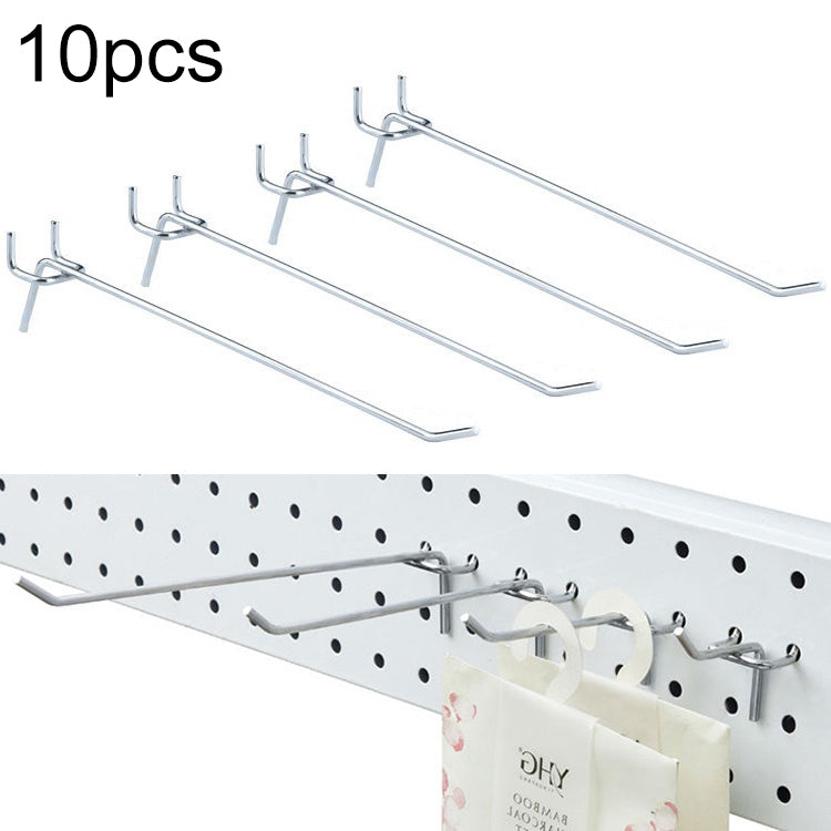 10pcs Supermarket Clothing Shop Pegboard Slat Wall Hook Shelf Hole Plate, Hole Pitch: 2.5cm, Length: 20cm, Wire Diameter: 3.3mm, Length: 20cm