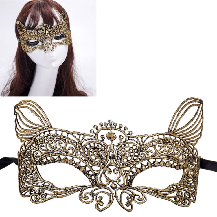 Halloween Masquerade Party Dance Sexy Lady Bronzing Lace Cat King Mask, Bronzing Cat King