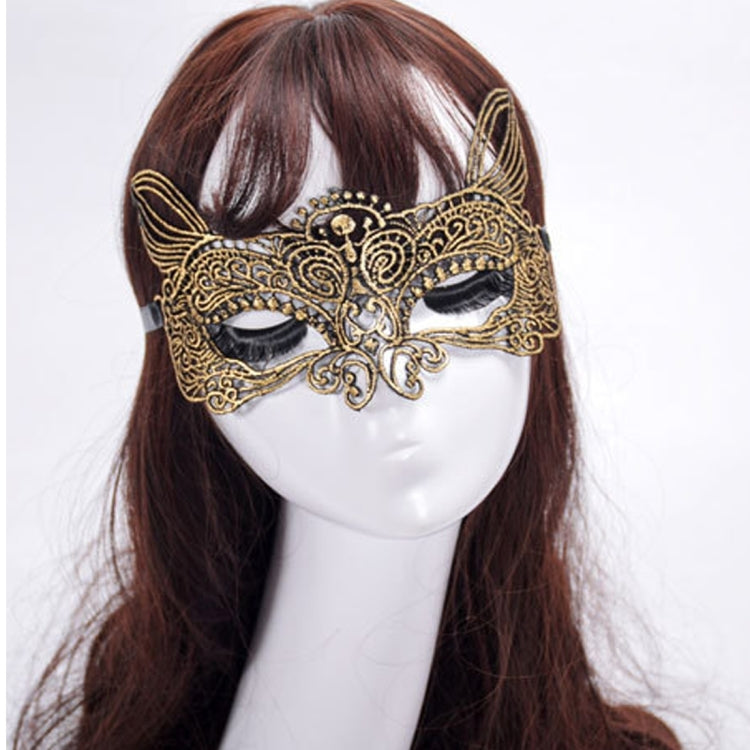 Halloween Masquerade Party Dance Sexy Lady Bronzing Lace Cat King Mask, Bronzing Cat King
